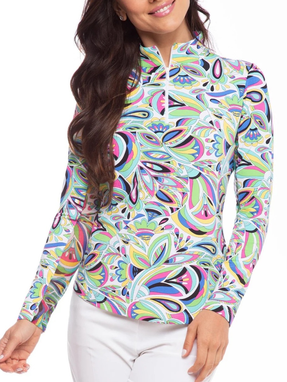 IBKUL UPF50 Jackie Long Sleeve Zip Mock Top Golf Tennis Pickleball.    21